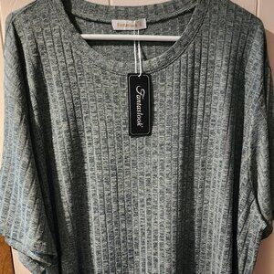 Fantaslook Ribbed Knit Top 4XL Green Short Sleeve NWT Casual Oversized